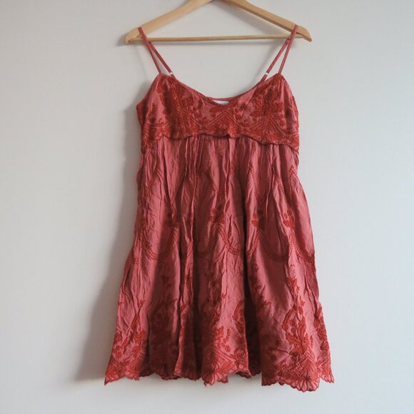URBAN OUTFITTERS Jamie Embroidered Babydoll Dress Boho in Terracotta - Size S - Picture 10 of 16